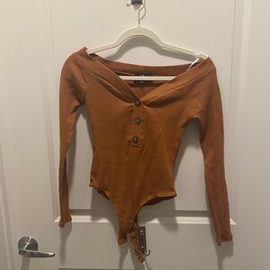 Lulu's Cinnamon Button-Front Bodysuit